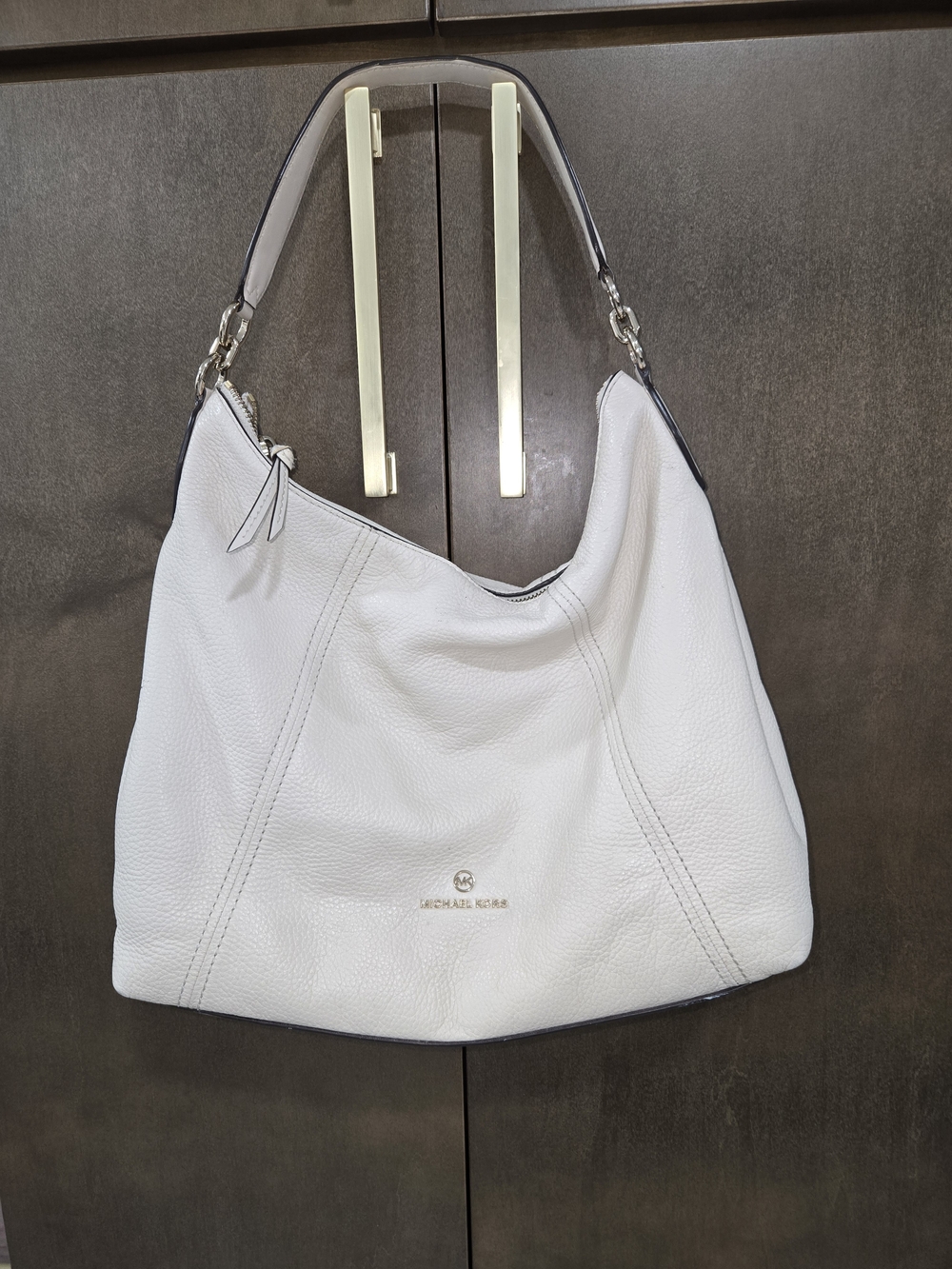 Michael Kors White Pebbled Leather Hobo Shoulder Bag